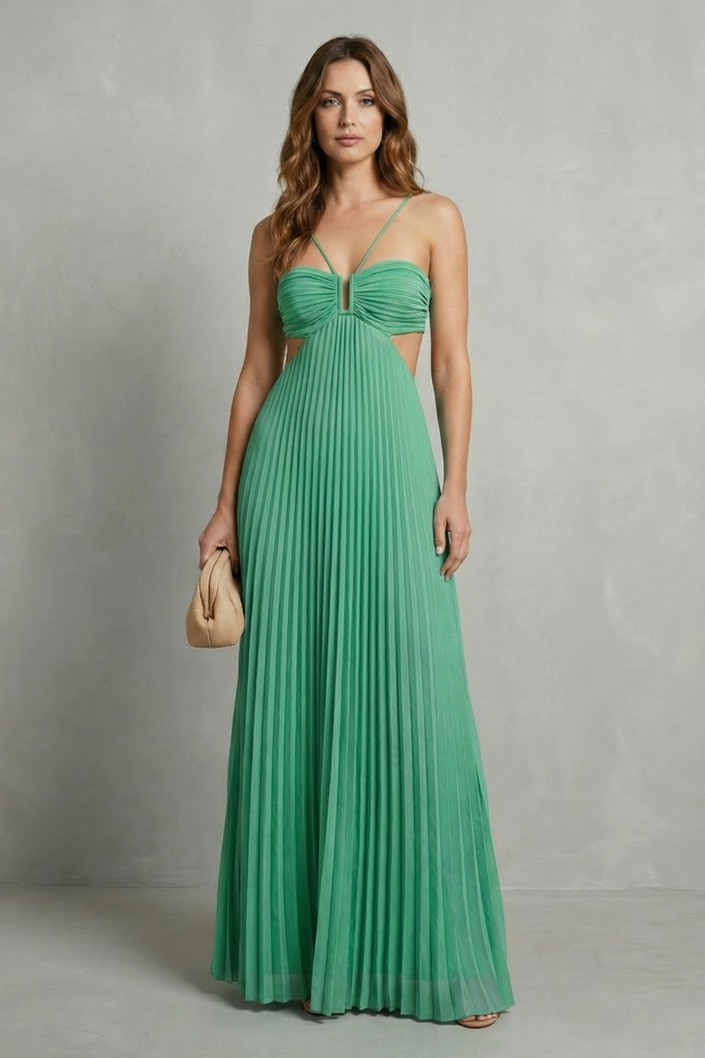 Luellara – Elegância franzida frente única – Vestido longo