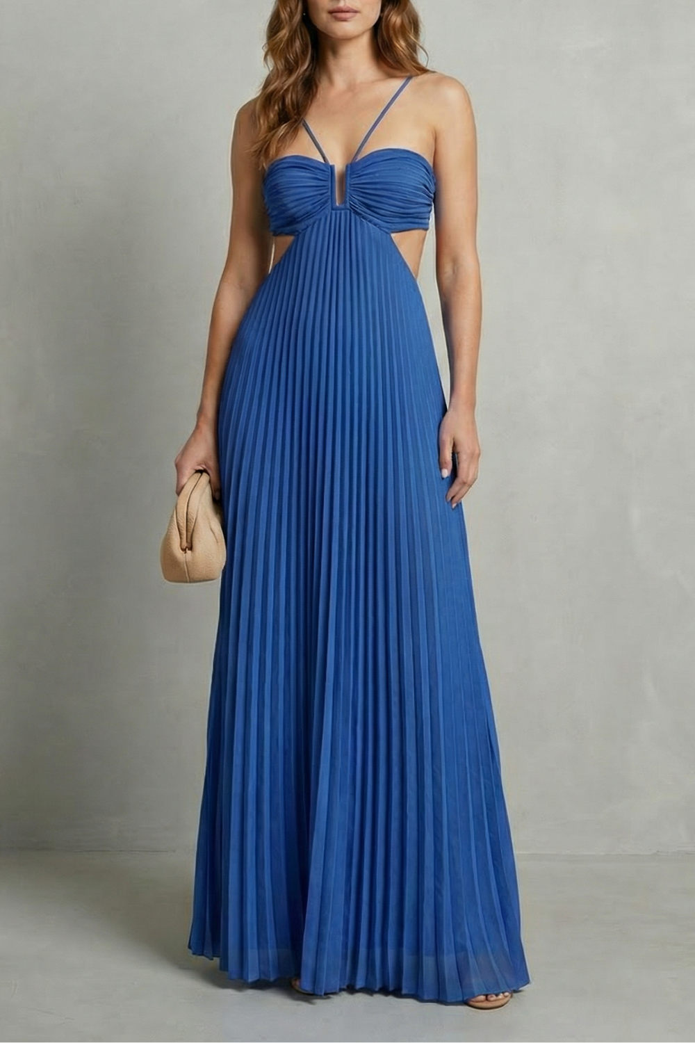Luellara – Elegância franzida frente única – Vestido longo