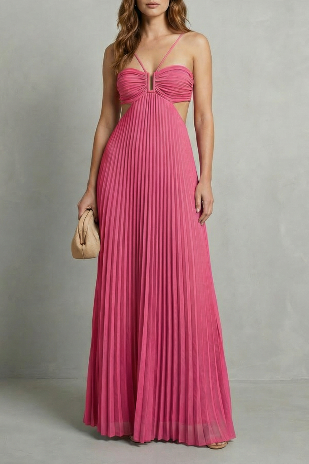 Luellara – Elegância franzida frente única – Vestido longo