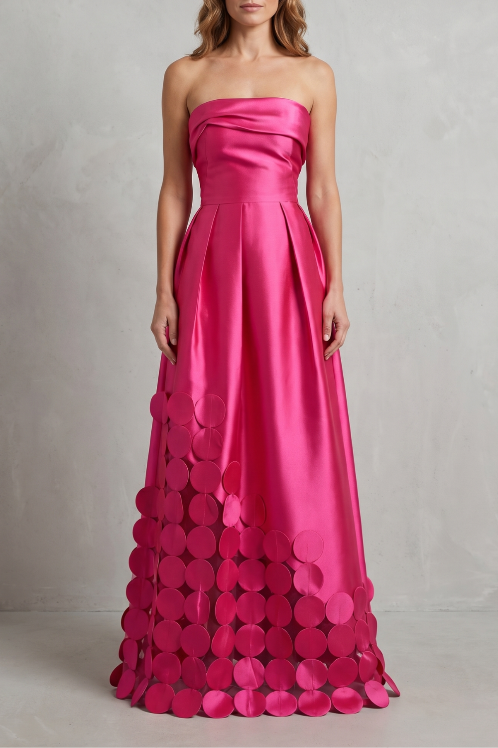 Luméa – Elegância de poá em cetim – Vestido maxi