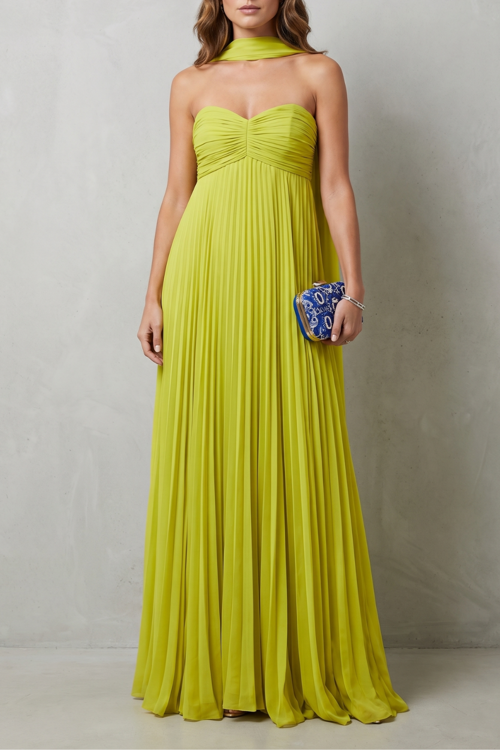 Makayelle – Elegância frente única com pregas – Vestido longo