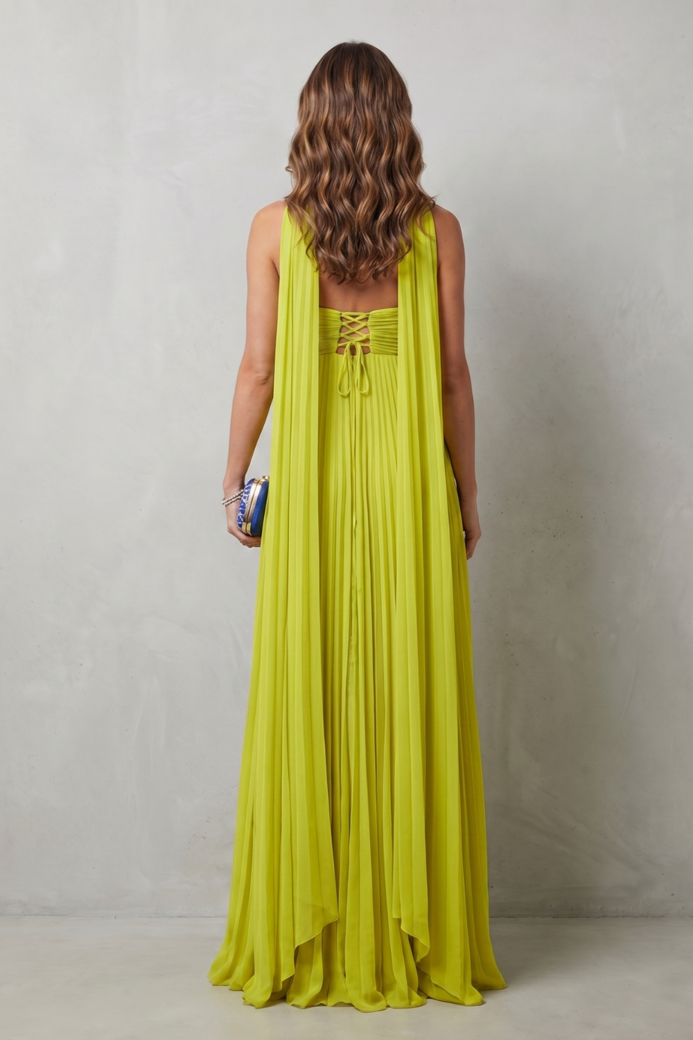 Makayelle – Elegância frente única com pregas – Vestido longo