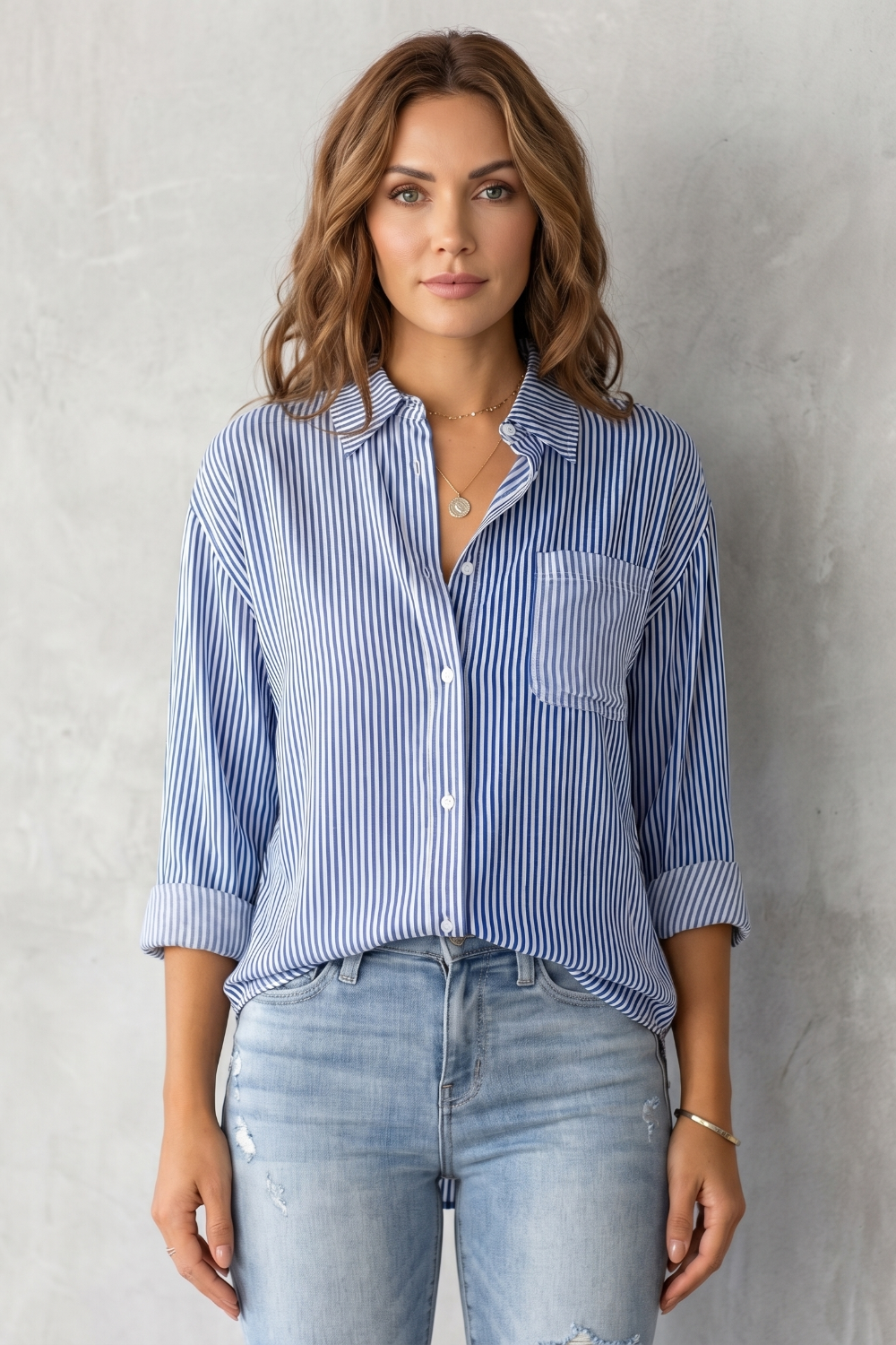 Marinelle – Padrão listrado clássico – Camisa com botão