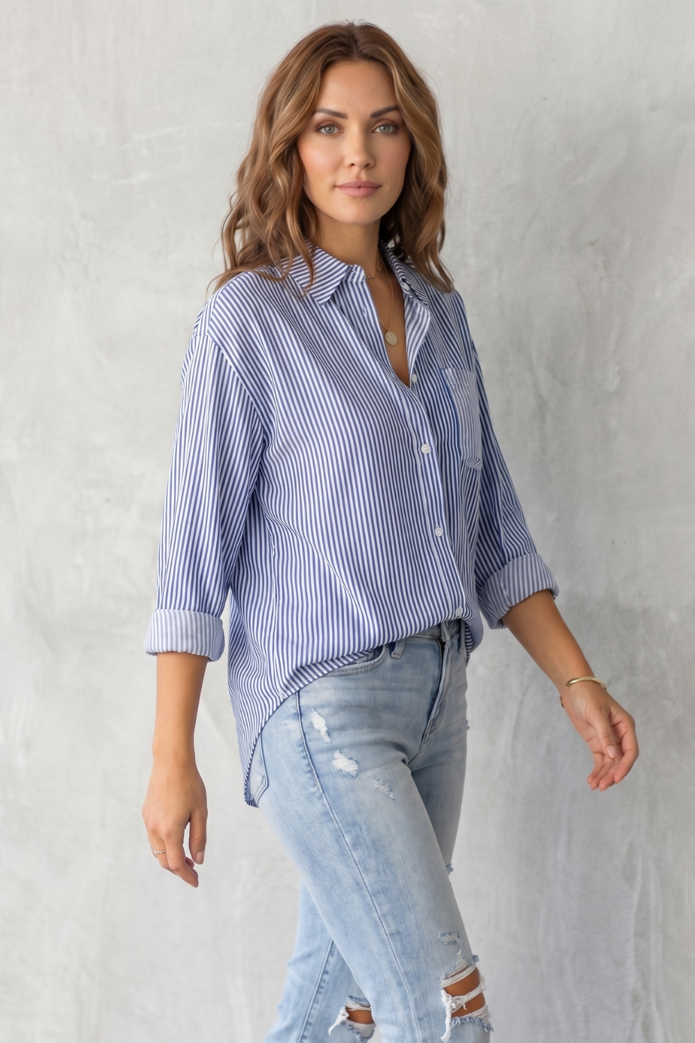 Marinelle – Padrão listrado clássico – Camisa com botão