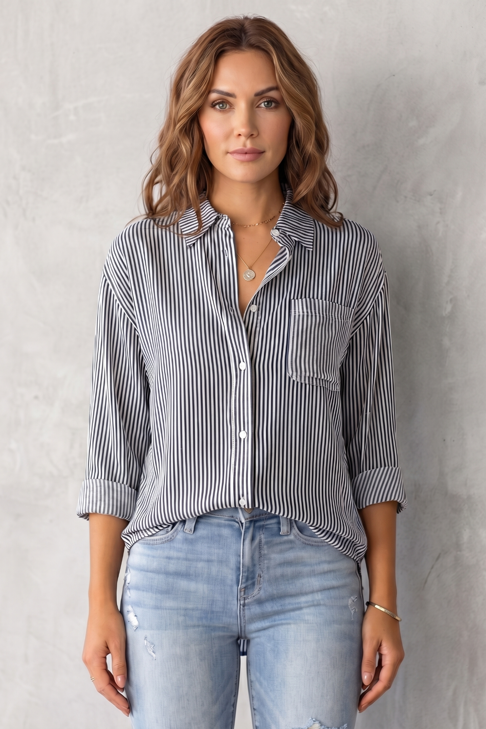 Marinelle – Padrão listrado clássico – Camisa com botão