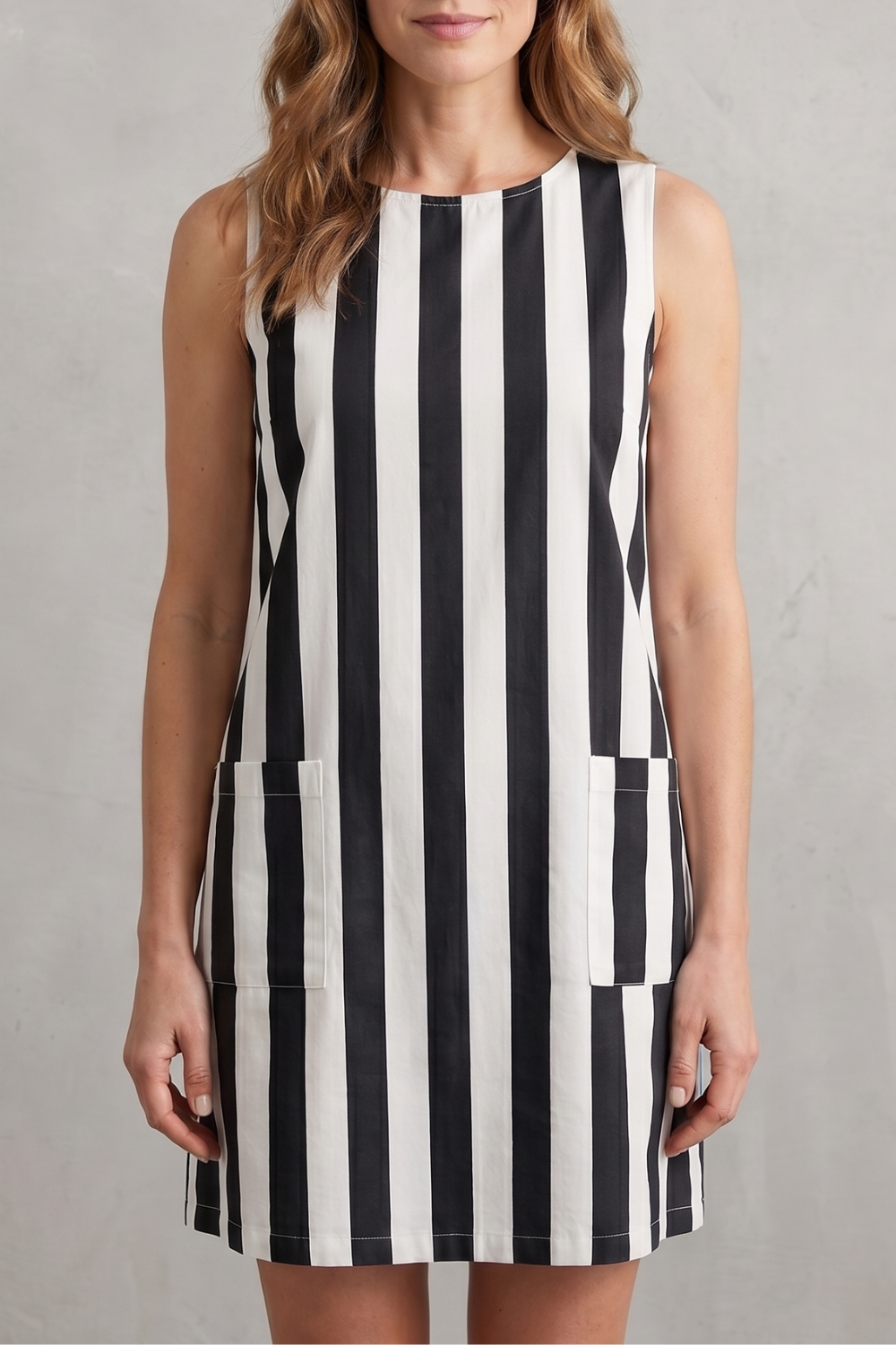 Marivelle – Charme listrado monocromático – Vestido curto