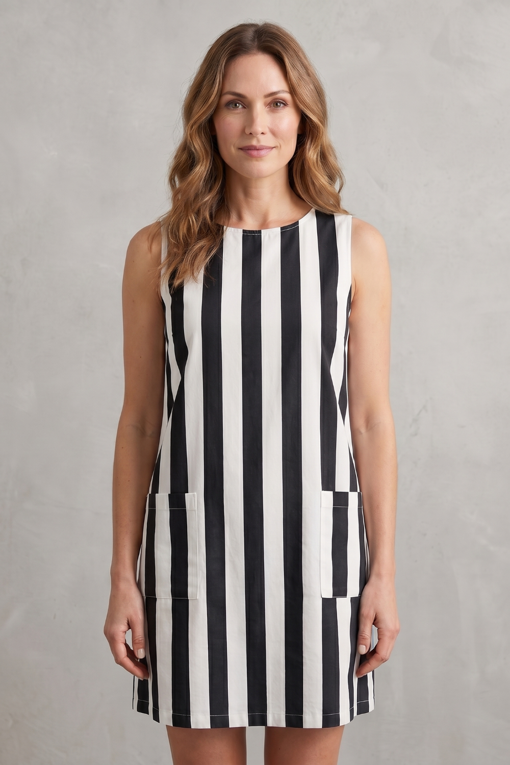 Marivelle – Charme listrado monocromático – Vestido curto
