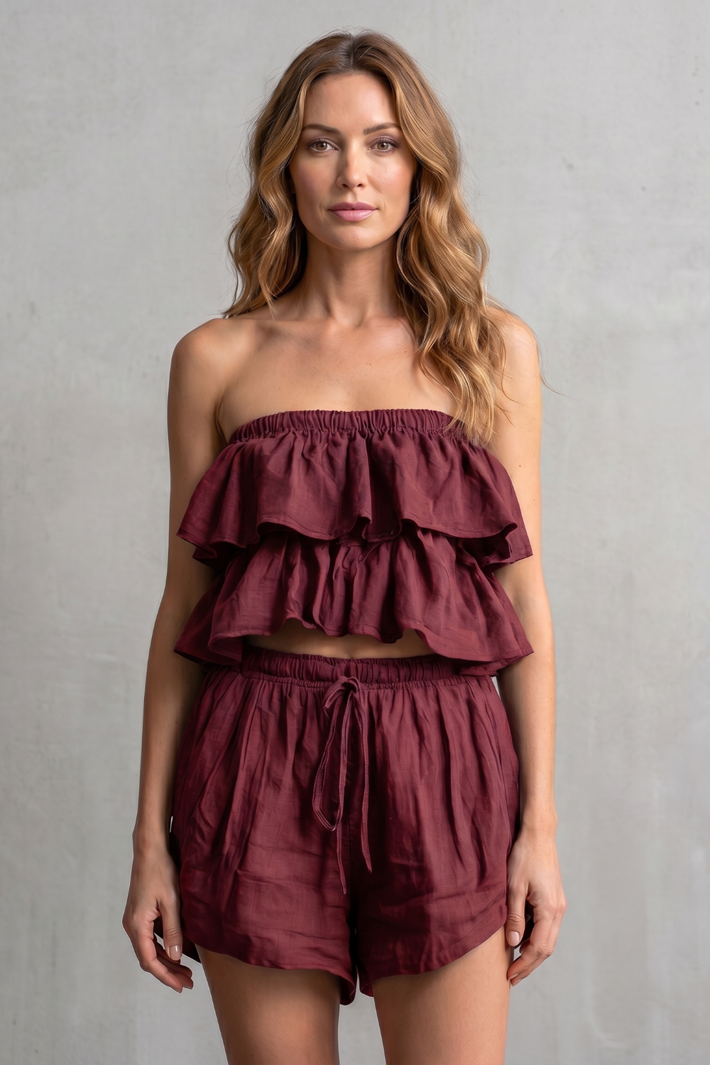 Marivelle – Charme à beira-mar com babados – Conjunto de shorts