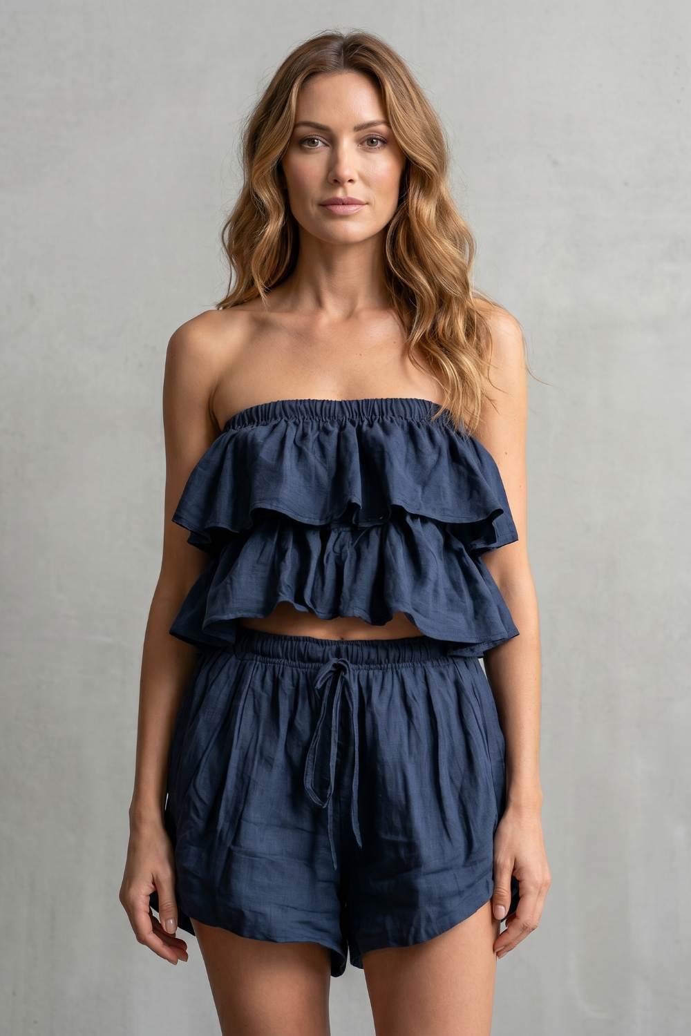 Marivelle – Charme à beira-mar com babados – Conjunto de shorts
