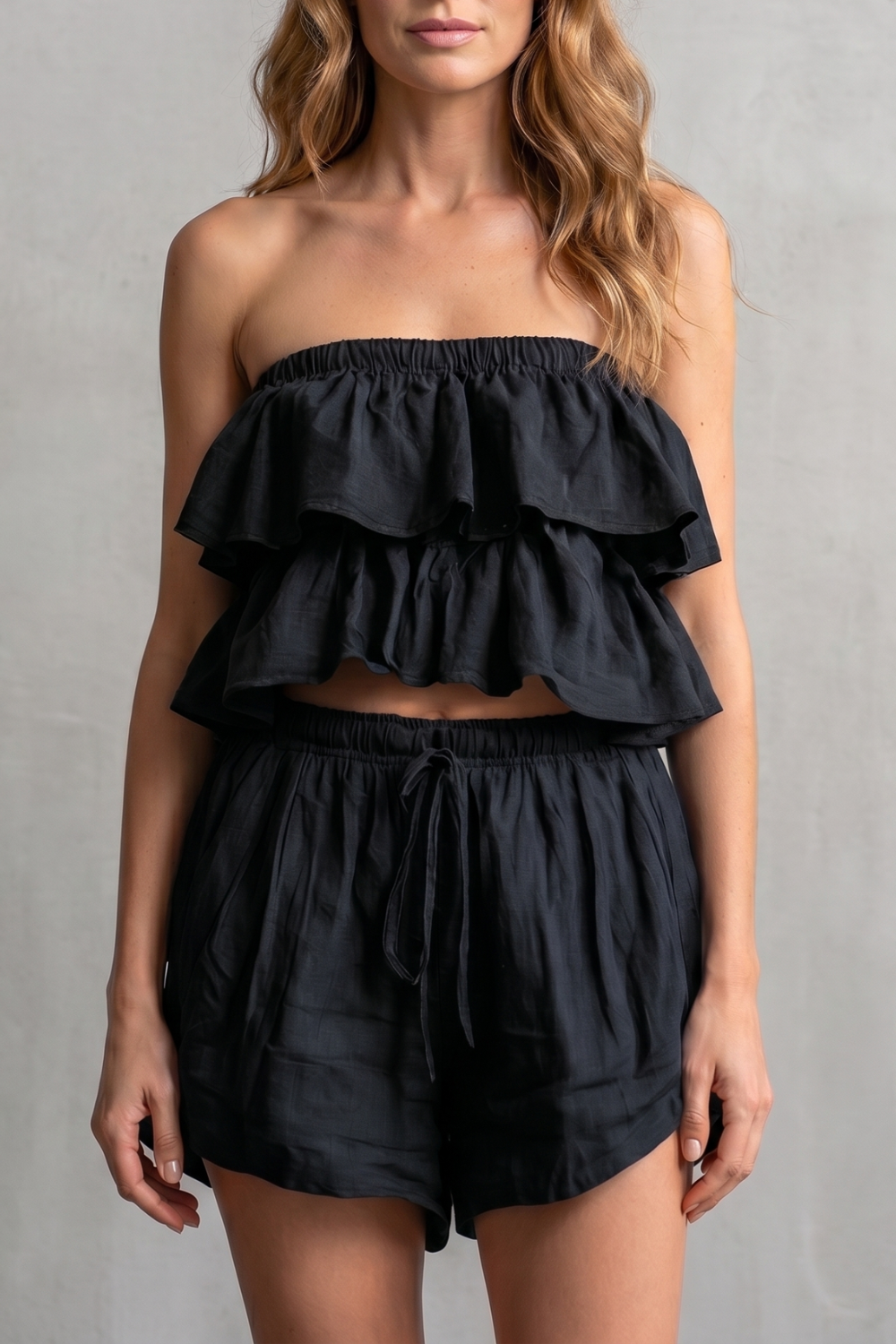 Marivelle – Charme à beira-mar com babados – Conjunto de shorts