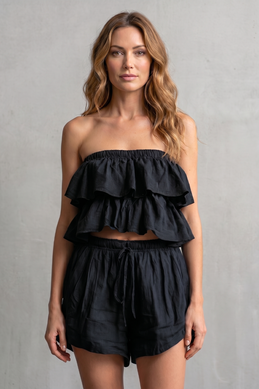 Marivelle – Charme à beira-mar com babados – Conjunto de shorts