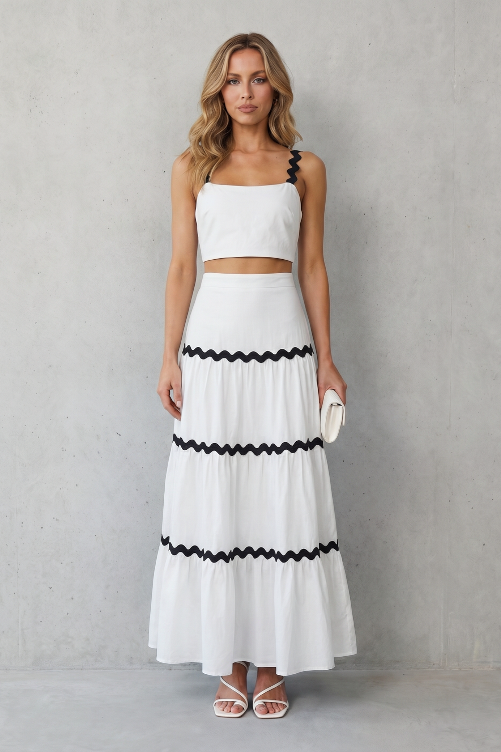 Marivelle – Conjunto de verão com acabamento em ondas – Conjunto com saia