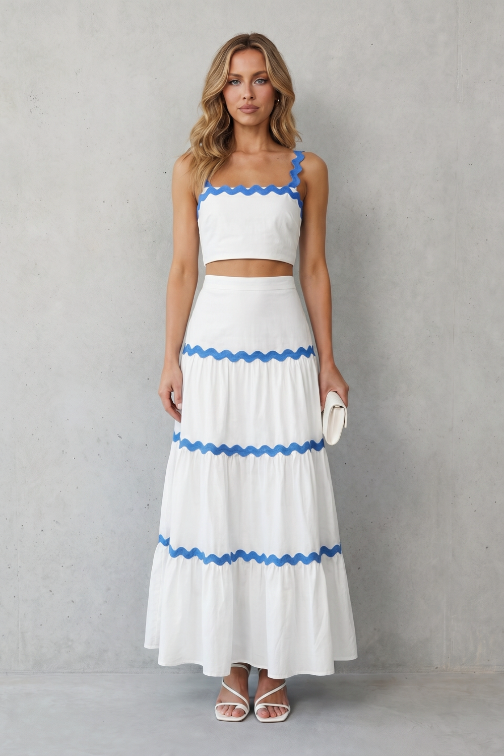 Marivelle – Conjunto de verão com acabamento em ondas – Conjunto com saia