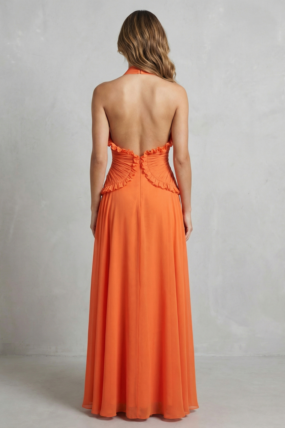 Marlowe – Romance ao pôr do sol – Vestido Longo Frente Única com Babados A-Line Feminino