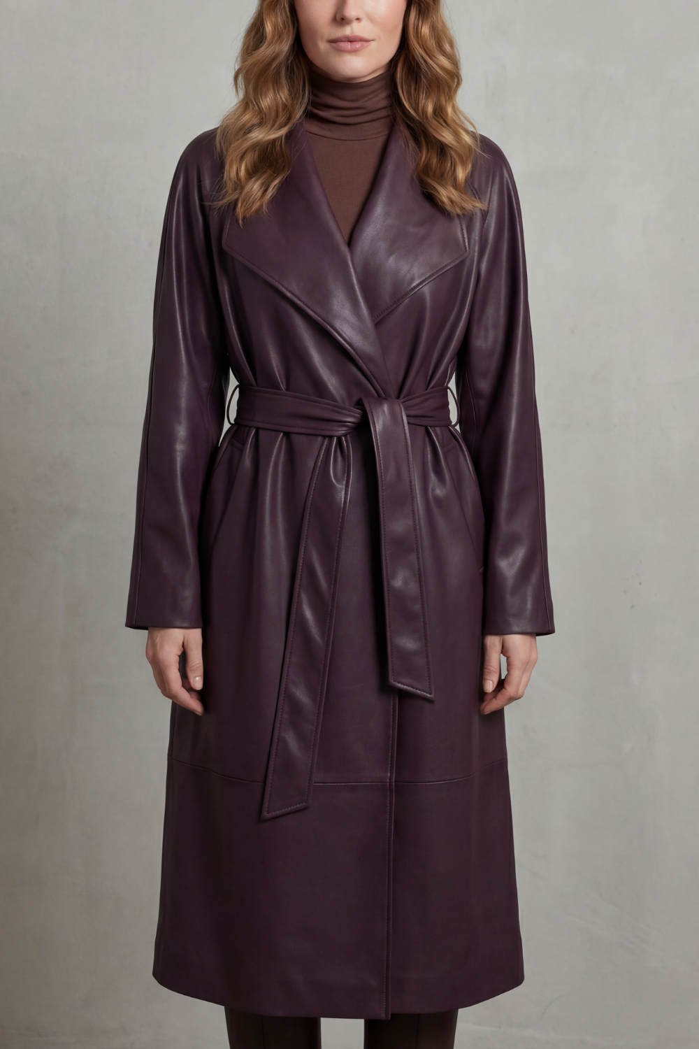 Marzienne – Silhueta que define a cintura – Trench coat de couro sintético