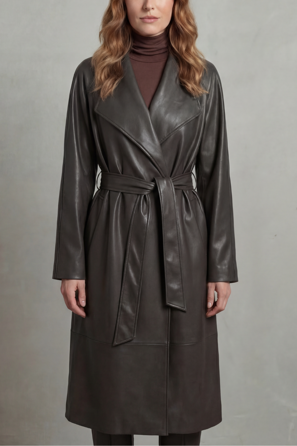 Marzienne – Silhueta que define a cintura – Trench coat de couro sintético
