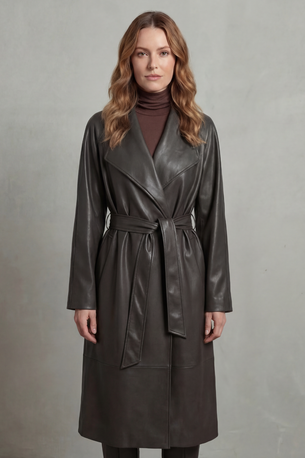 Marzienne – Silhueta que define a cintura – Trench coat de couro sintético