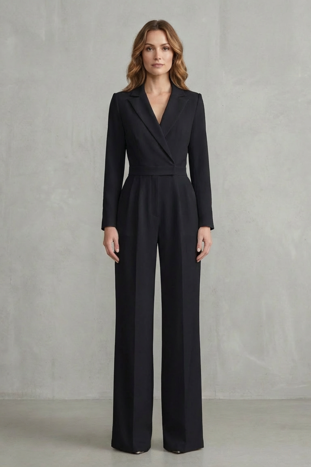 Meilun – Macacão Pantalona com Lapela Transpassada e Cintura Média – Macacão Elegante para o Dia a Dia
