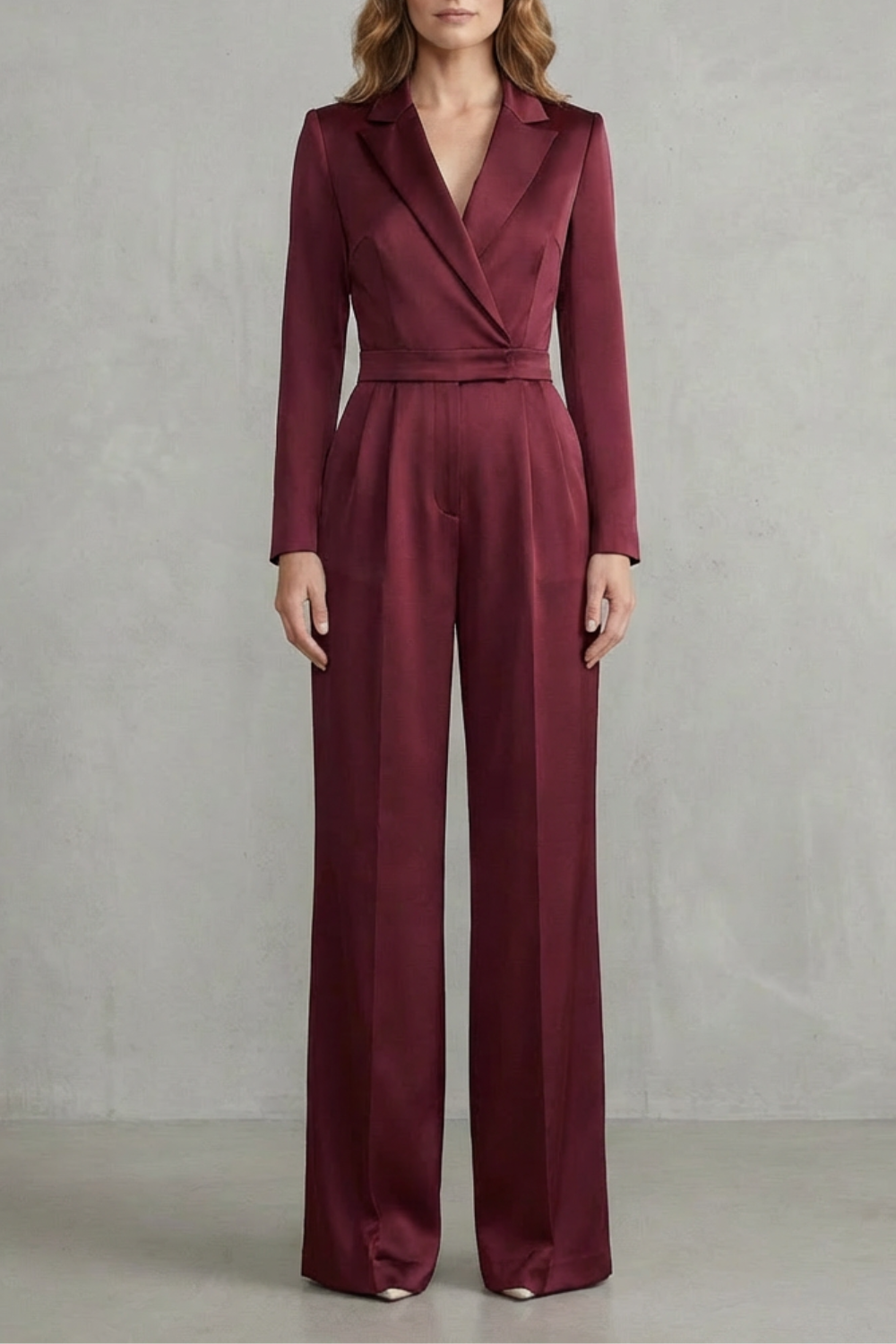 Meilun – Macacão Pantalona com Lapela Transpassada e Cintura Média – Macacão Elegante para o Dia a Dia