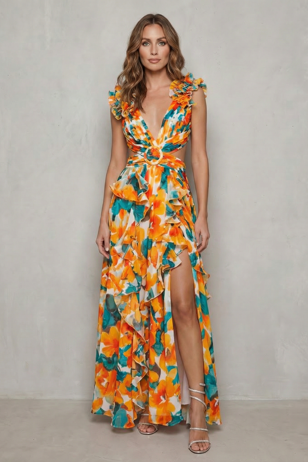Melisandre – Romance em chiffon com babados – Vestido longo