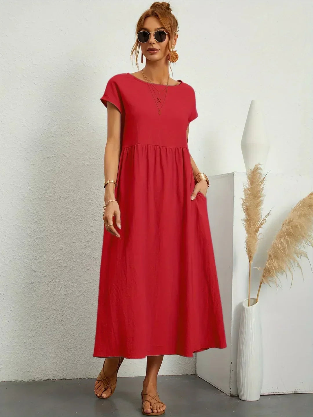 Gabrielle™ — Vestido Midi Fluido com Elegância Atemporal