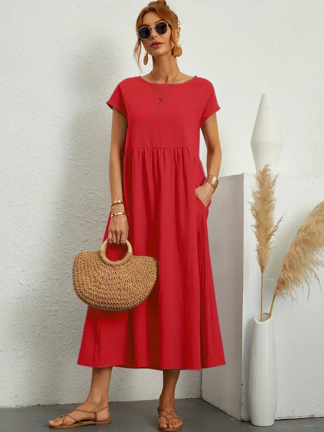 Gabrielle™ — Vestido Midi Fluido com Elegância Atemporal