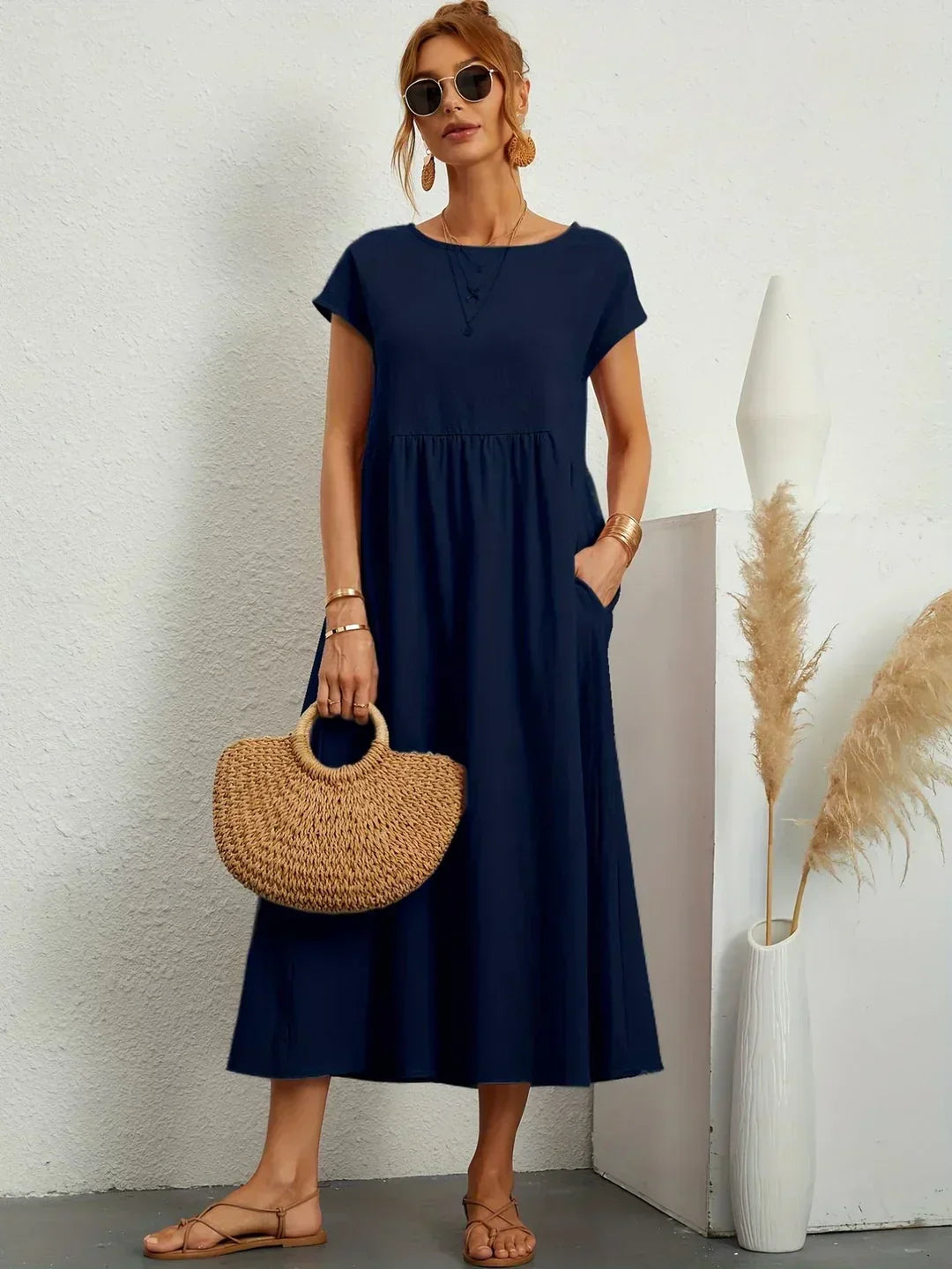 Gabrielle™ — Vestido Midi Fluido com Elegância Atemporal