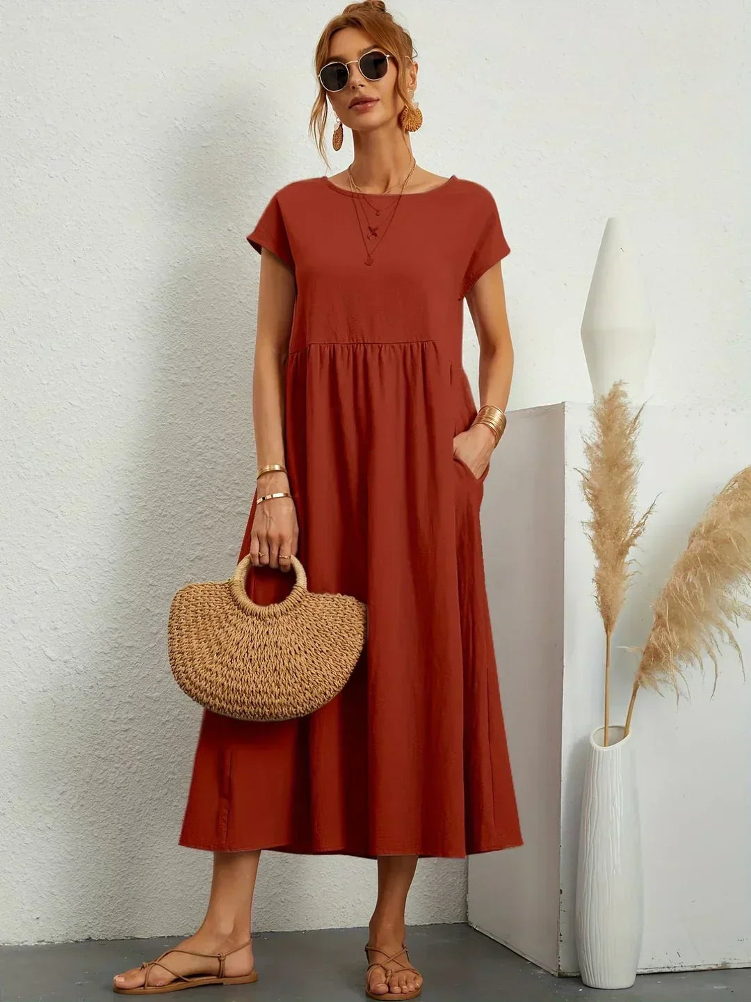 Gabrielle™ — Vestido Midi Fluido com Elegância Atemporal