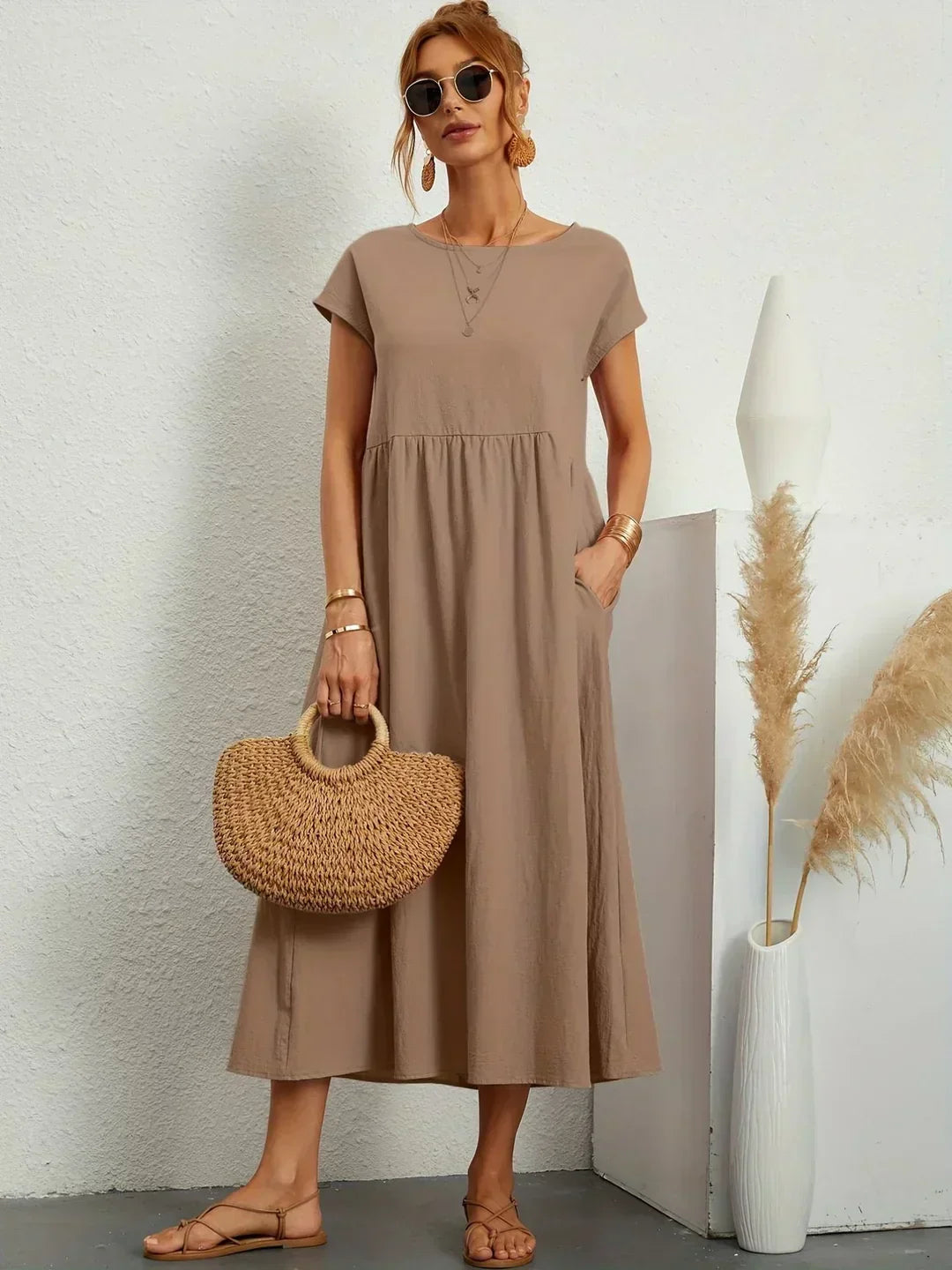 Gabrielle™ — Vestido Midi Fluido com Elegância Atemporal