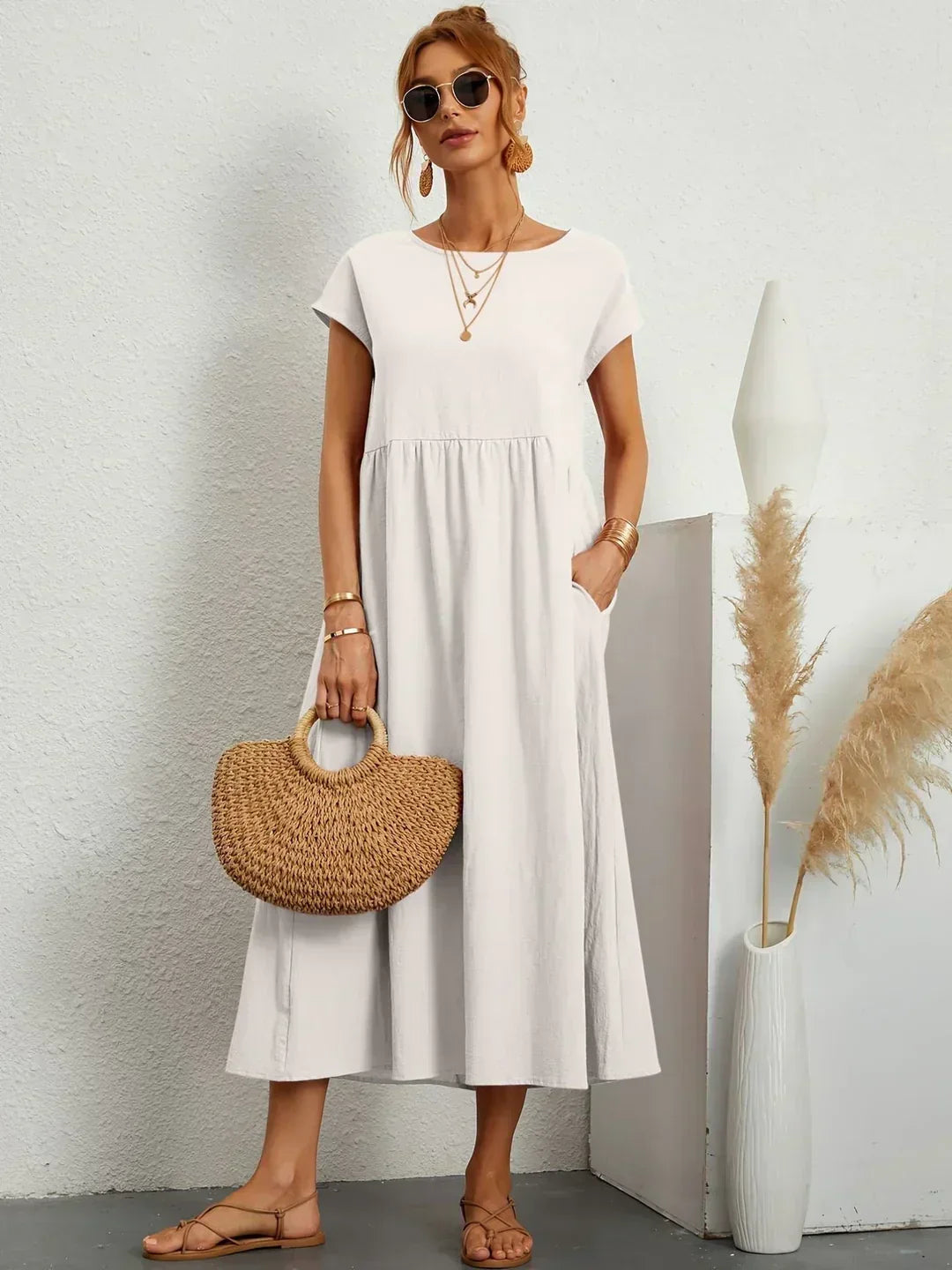 Gabrielle™ — Vestido Midi Fluido com Elegância Atemporal