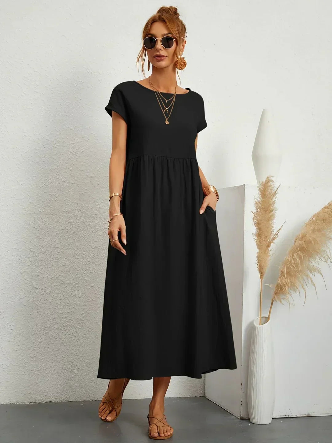 Gabrielle™ — Vestido Midi Fluido com Elegância Atemporal