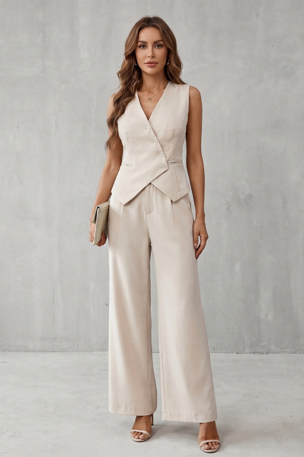 Miralune – Elegância minimalista alfaiatada – Conjunto com colete