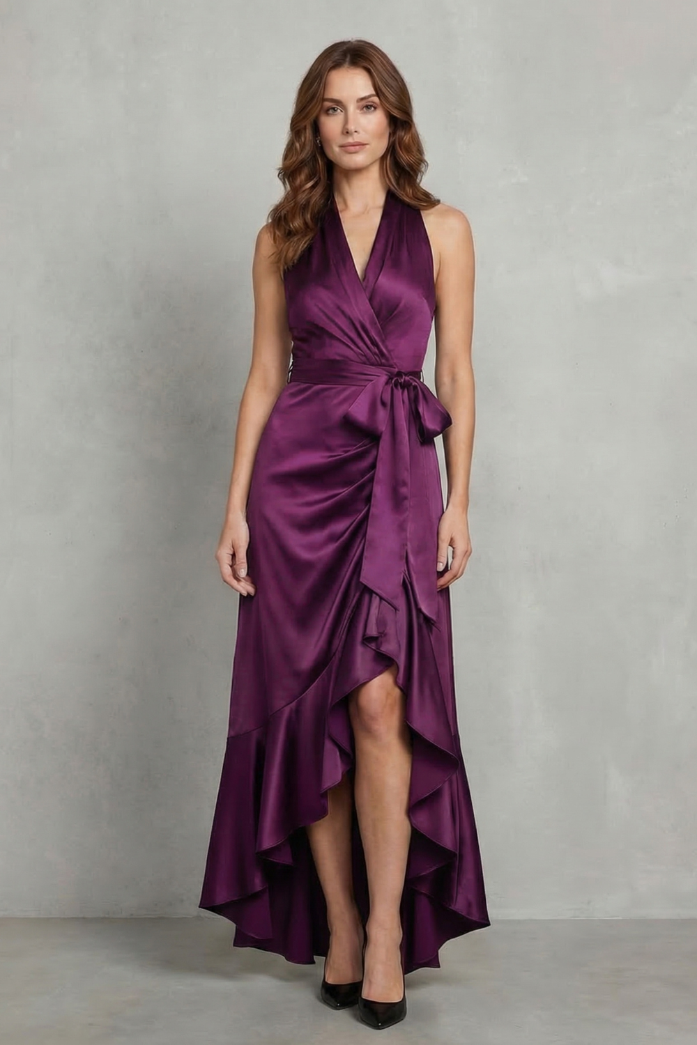 Noctavelle – Silhueta drapeada em cetim – Vestido longo para noite