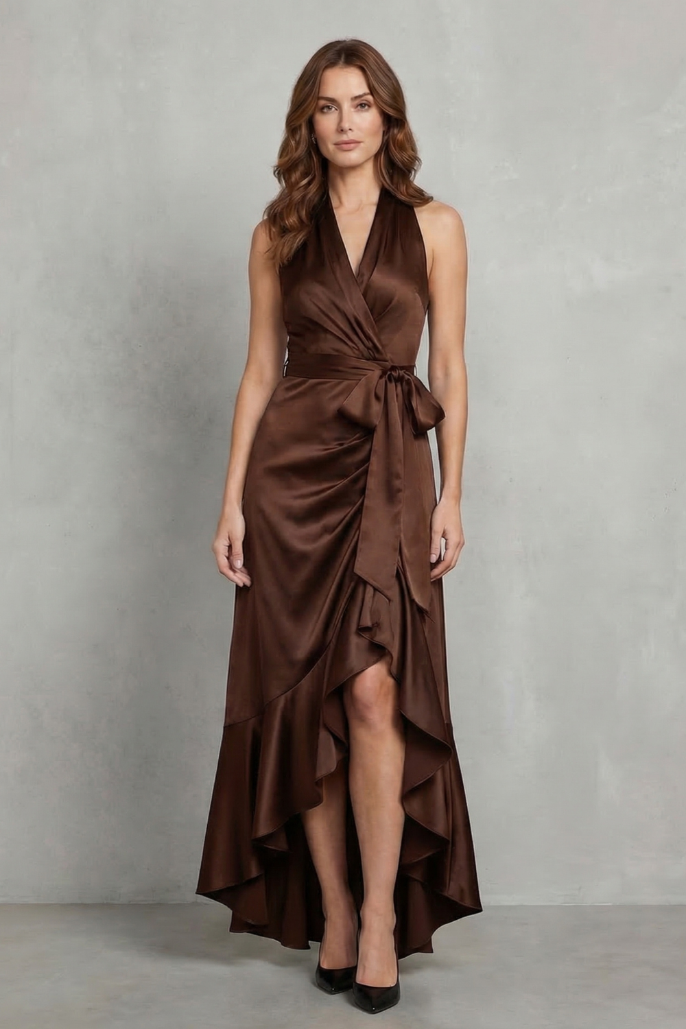 Noctavelle – Silhueta drapeada em cetim – Vestido longo para noite
