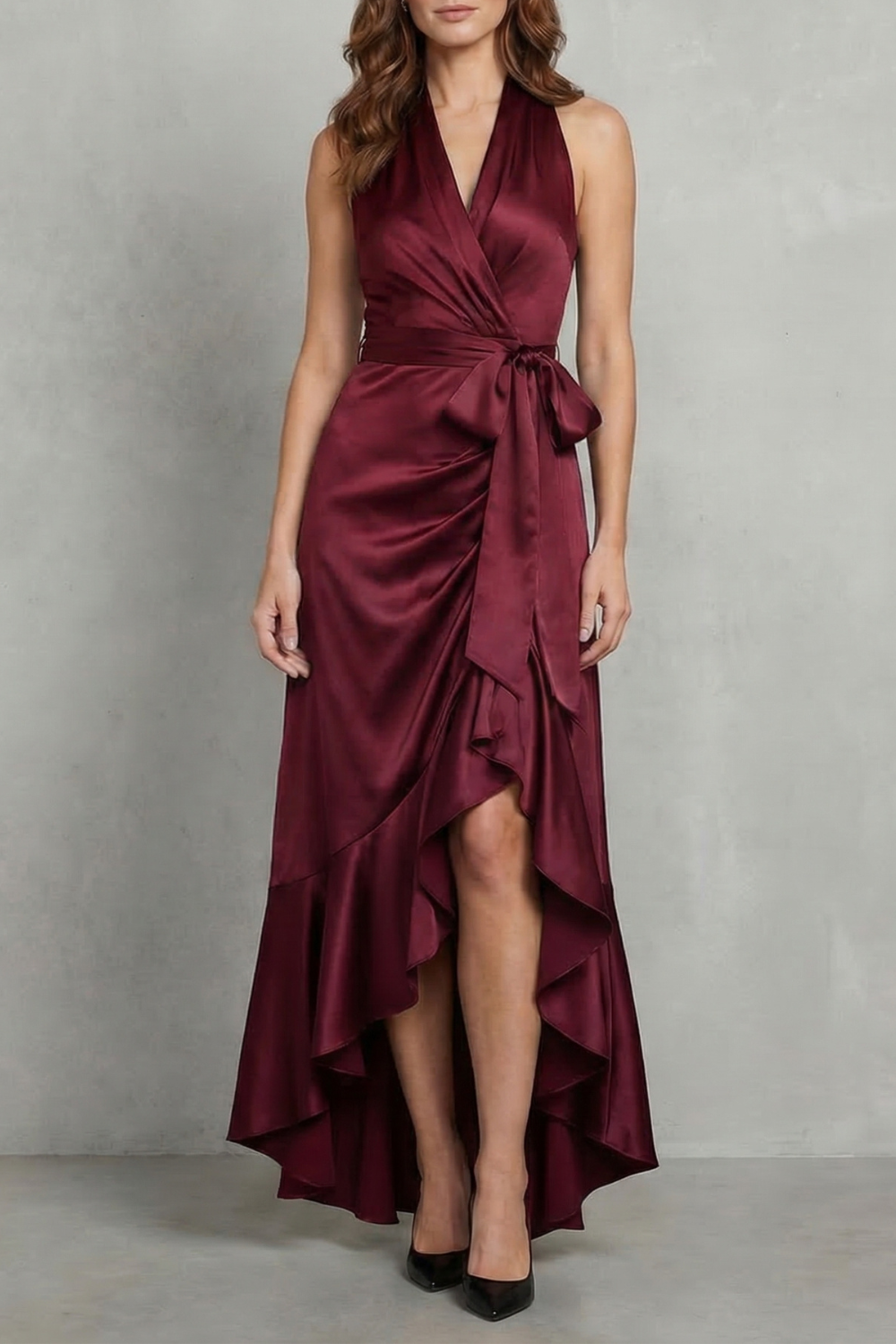 Noctavelle – Silhueta drapeada em cetim – Vestido longo para noite
