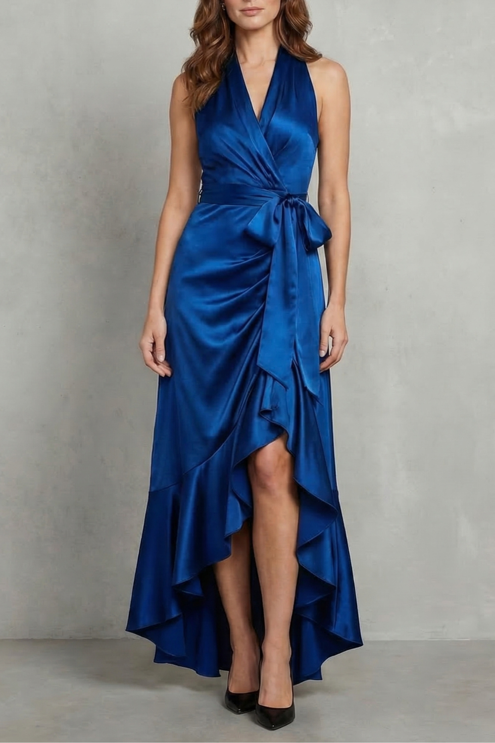 Noctavelle – Silhueta drapeada em cetim – Vestido longo para noite