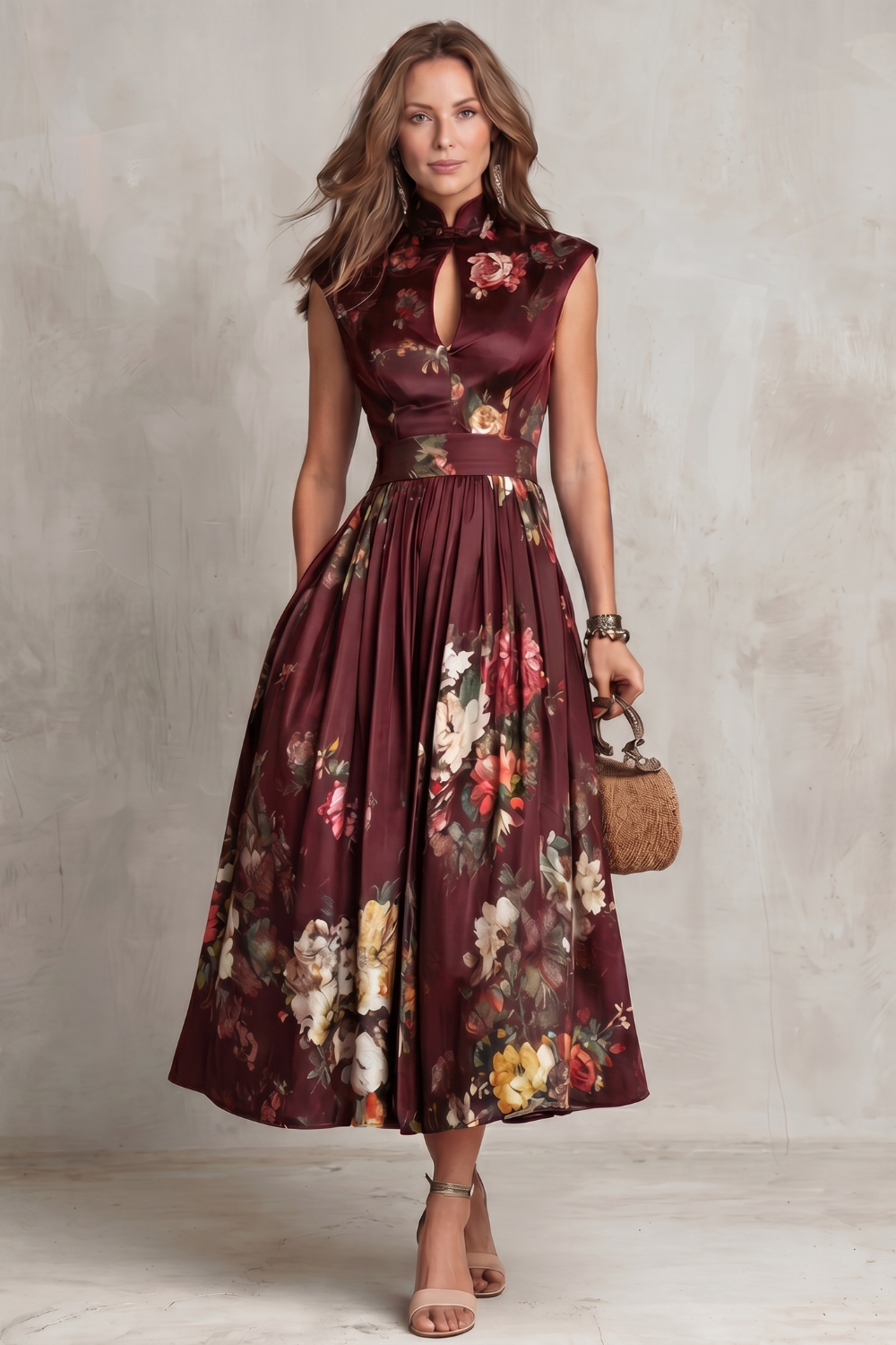 Noirelle – Elegância floral vintage – Vestido midi