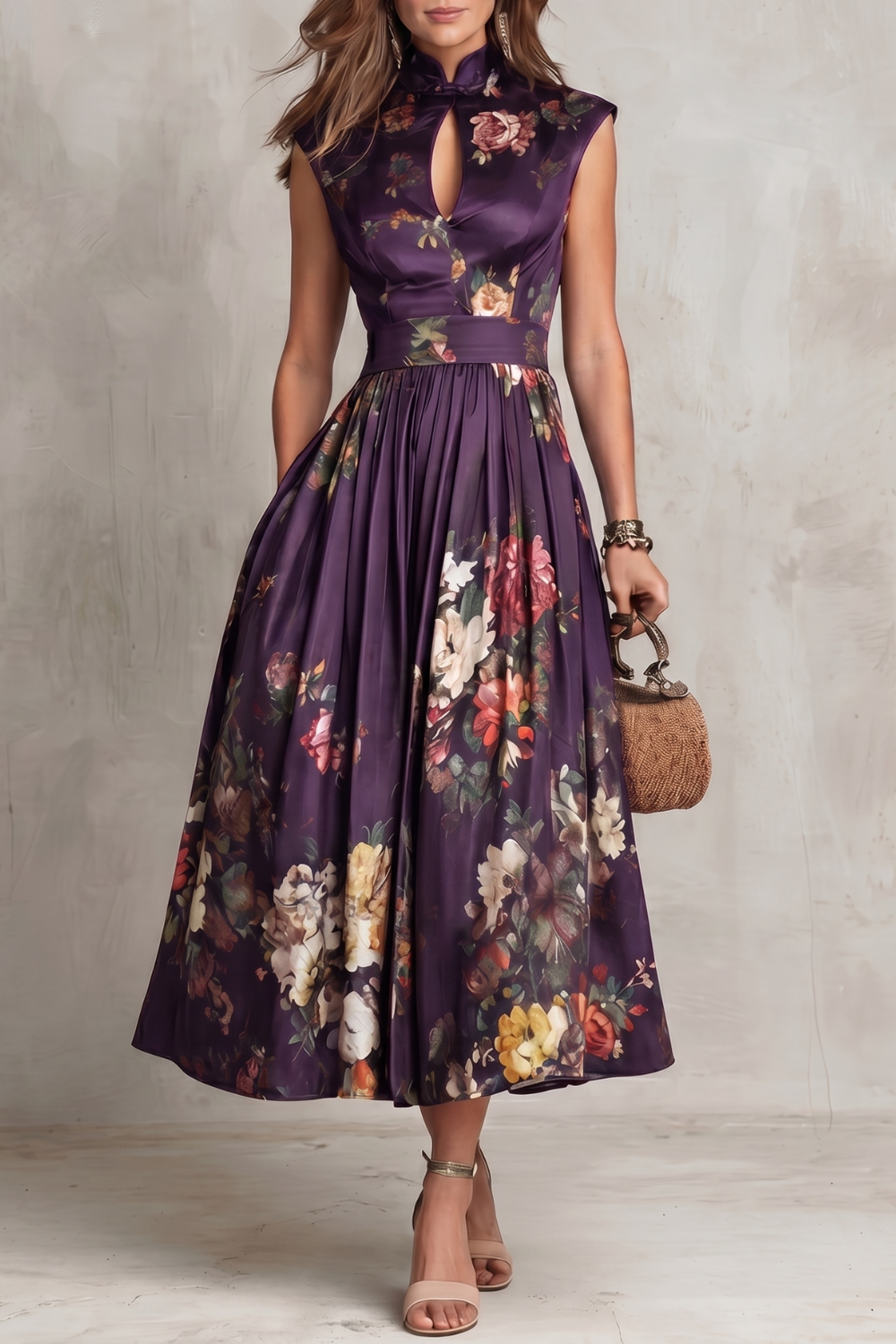 Noirelle – Elegância floral vintage – Vestido midi