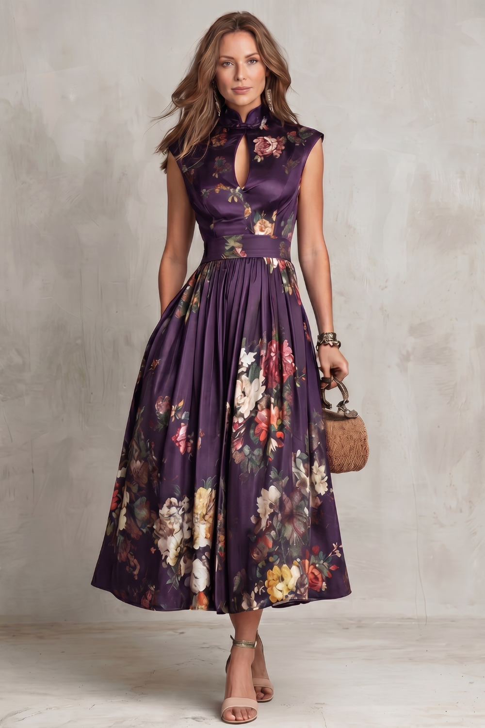 Noirelle – Elegância floral vintage – Vestido midi