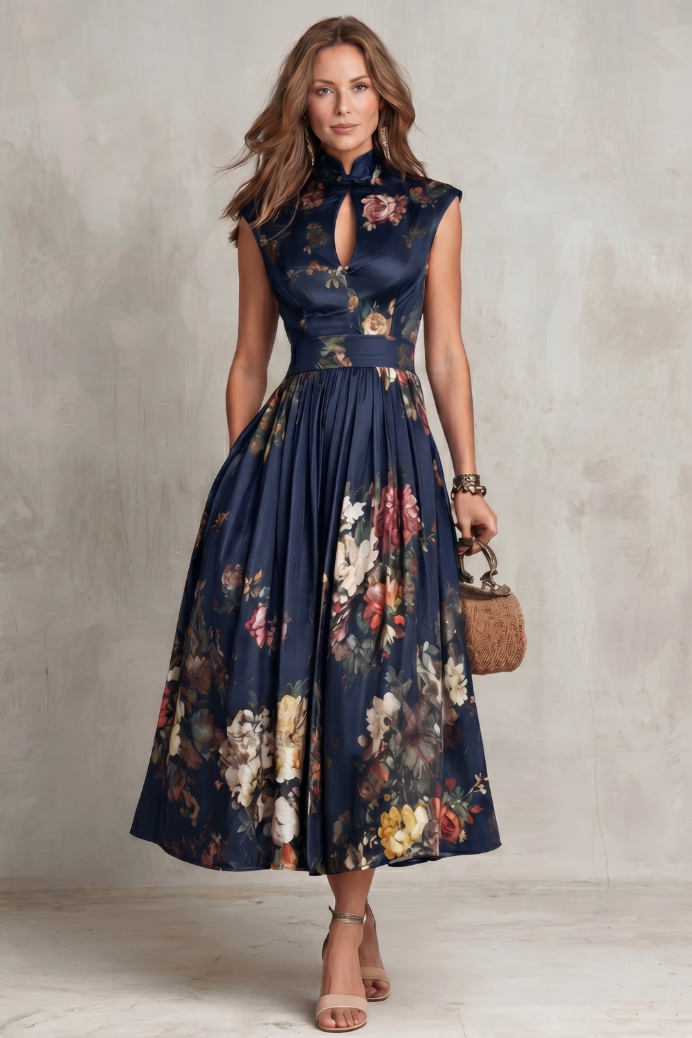Noirelle – Elegância floral vintage – Vestido midi