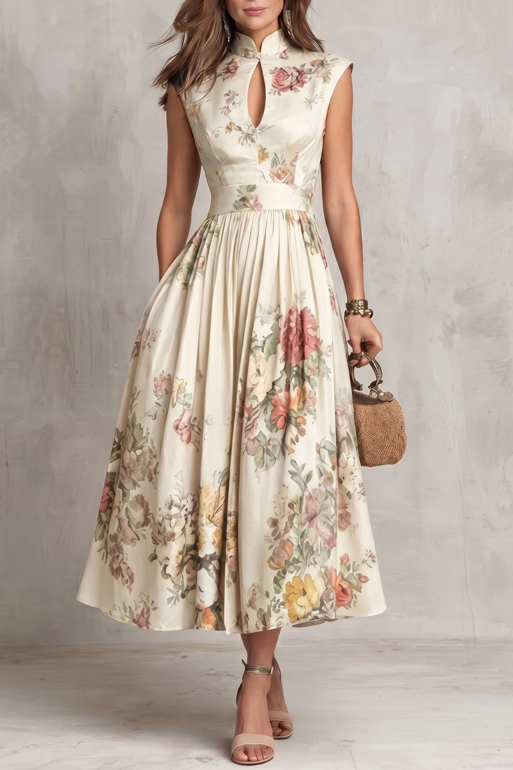 Noirelle – Elegância floral vintage – Vestido midi