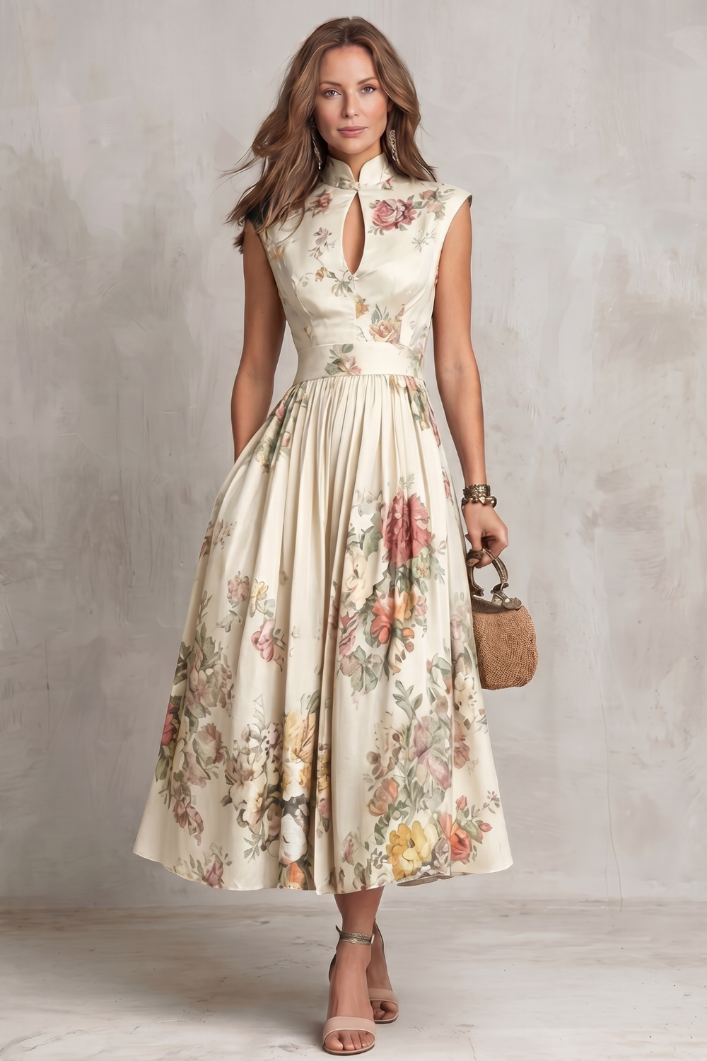 Noirelle – Elegância floral vintage – Vestido midi