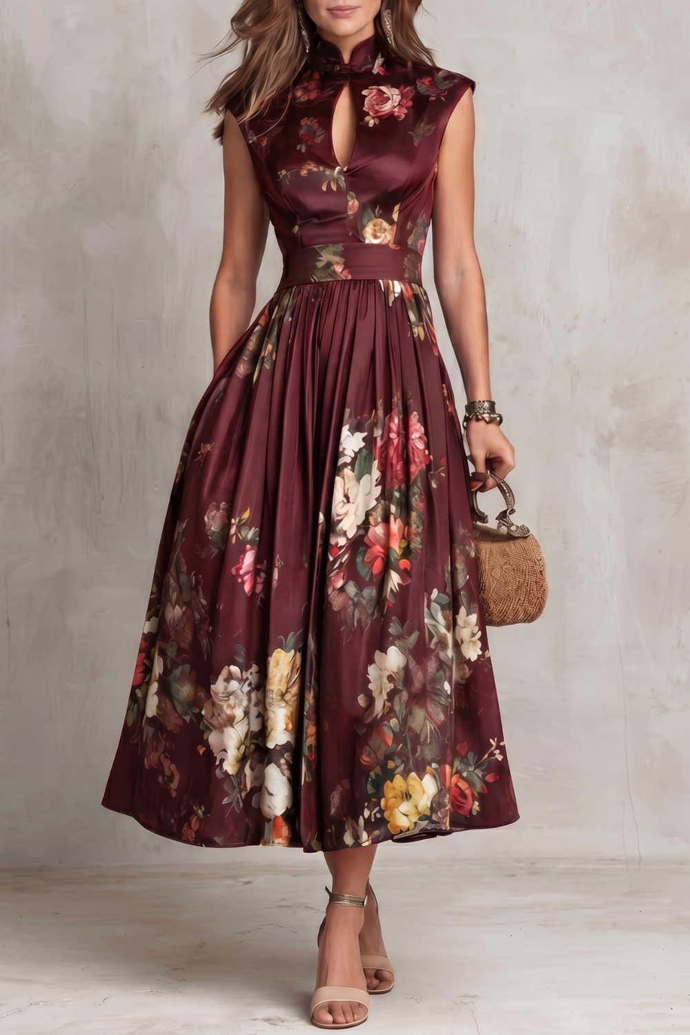 Noirelle – Elegância floral vintage – Vestido midi