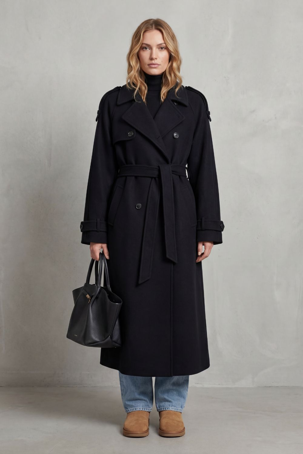 Noirvaine – Silhueta ampla – Trench coat de lã