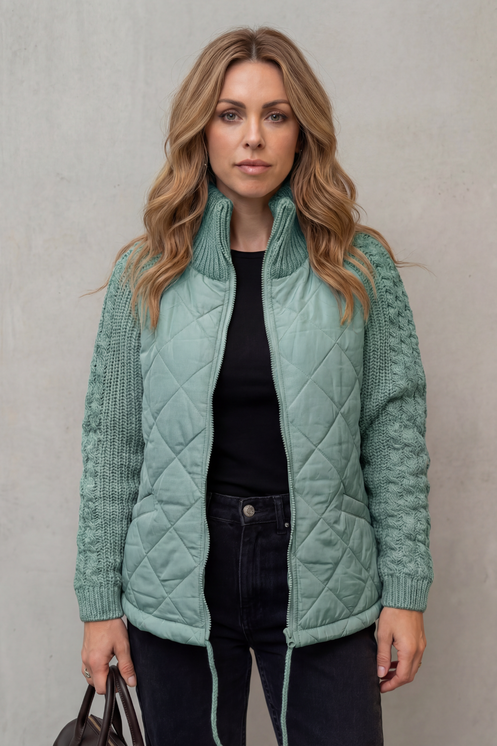 Norcetta – Detalhe de tricô texturizado – Jaqueta puffer acolchoada