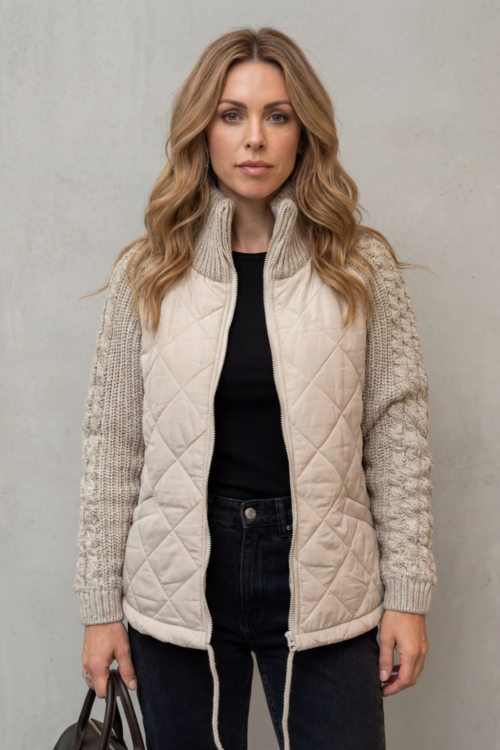Norcetta – Detalhe de tricô texturizado – Jaqueta puffer acolchoada