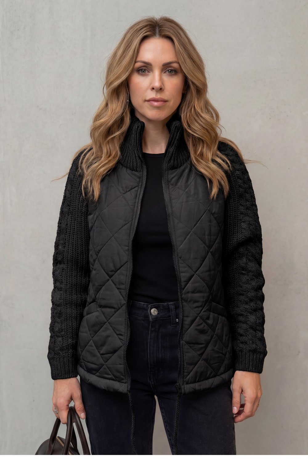 Norcetta – Detalhe de tricô texturizado – Jaqueta puffer acolchoada