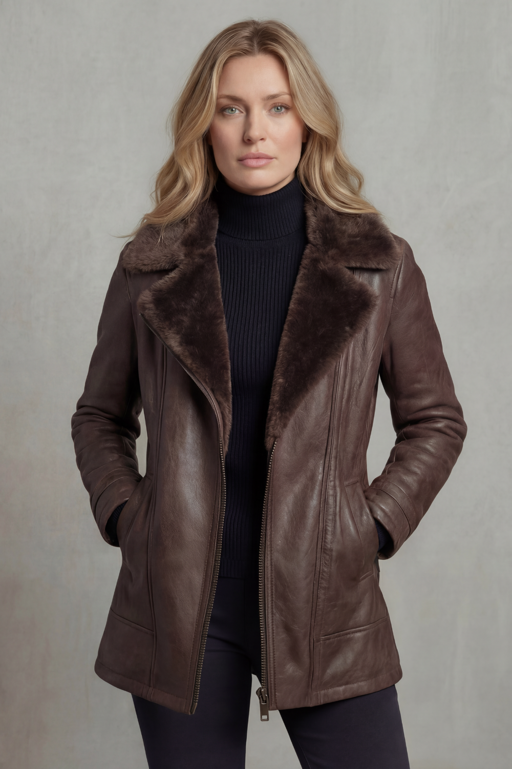 Ravella – Elegância com forro de shearling – Jaqueta de couro