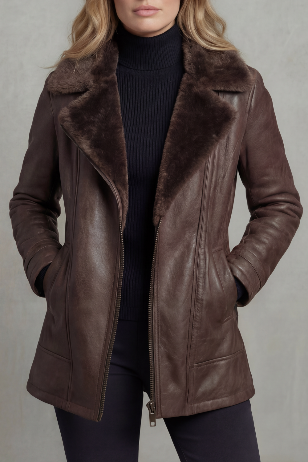 Ravella – Elegância com forro de shearling – Jaqueta de couro