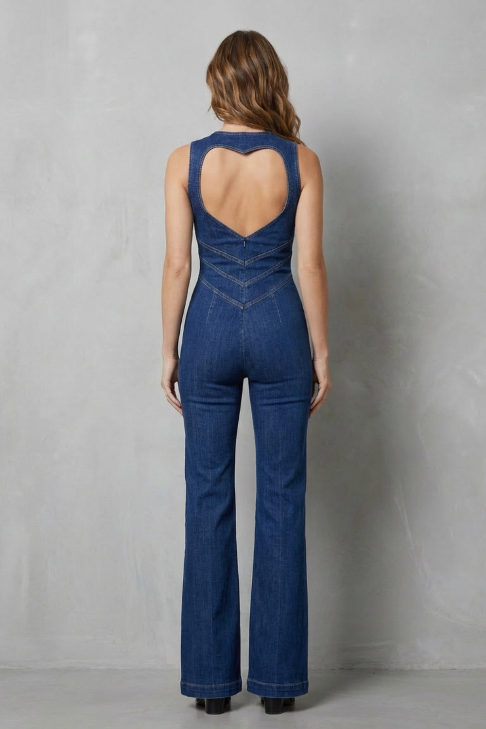 Rivazze – Macacão jeans com zíper frontal modelador